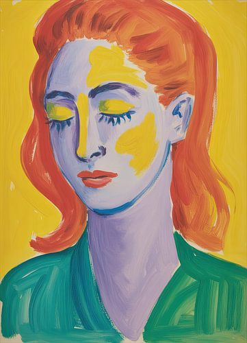 Expressionistisch portret: vrouw in geel & violet