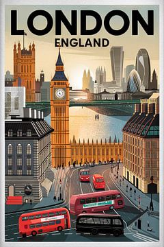 Londen: Stad van rode bussen van Poster Art Shop