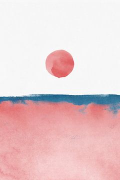 Minimalistisch landschap roze en marineblauw 02 van amini54
