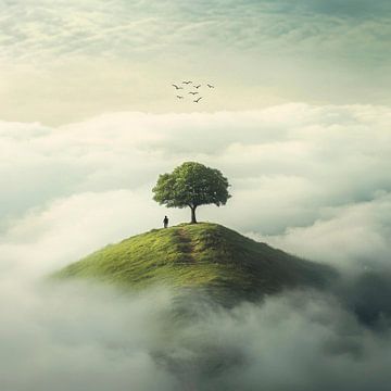 Een boom boven de wolken van Poster Art Shop