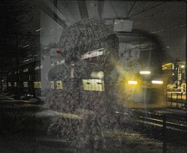 Zugleben auf den Schienen Doppelbelichtung von Zaankanteropavontuur