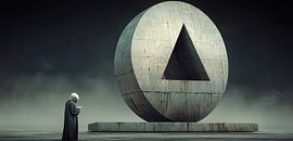 Die Betende vor dem steinernen Symbol von Klaus Tesching - Art-AI