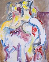 Modern schilderij van expressieve naakten.