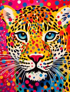 Farbenfrohes Panther Portrait mit Polka Dots von Frank Daske | Foto & Design