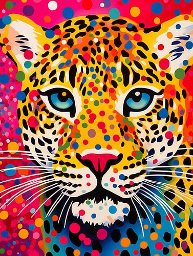 Portrait coloré d'une panthère avec des polka dots