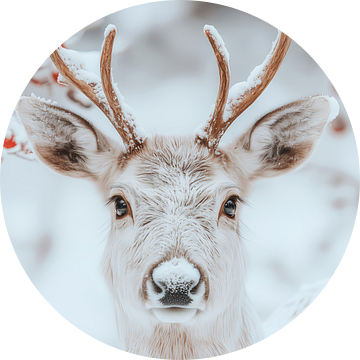 Winterherten Glimlach - Sneeuwwit Hert in Betoverend Winterlandschap