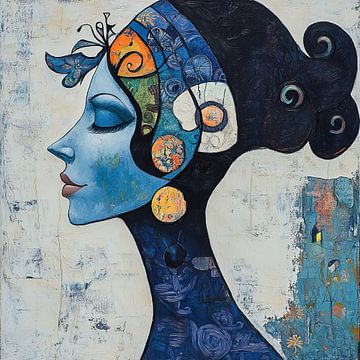 Vrouw met bloemen | Vrouw Blauw van Kunst Kriebels