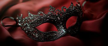 Elegant masker op rood fluwelen stof van Poster Art Shop
