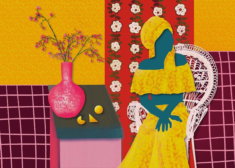 Femme en robe jaune par l'artiste Angela Peters