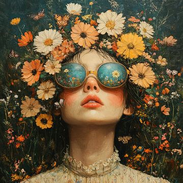 Zonnebril Bloemen | Kleurrijk Bloemen Portret van Blikvanger Schilderijen