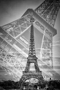 Eiffel Tower Double Exposure II | Monochrome van Melanie Viola