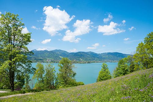 schilderachtig lentelandschap Leeberg heuvel, uitzicht op turquoise meer