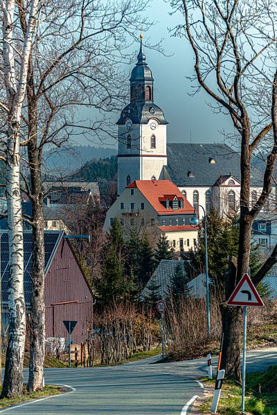 Natuur en landschap in het Erzgebirge Drebachkirche van Johnny Flash