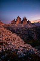 Sunset over the Three Peaks and the Dolomites