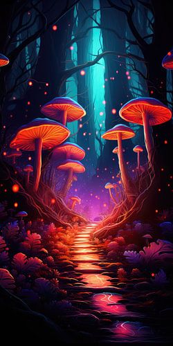 Magical fairytale forest with mushrooms