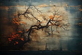 Abstracte Oosterse Boom op Hout van Digitale Schilderijen