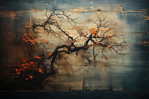 Abstracte Oosterse Boom op Hout