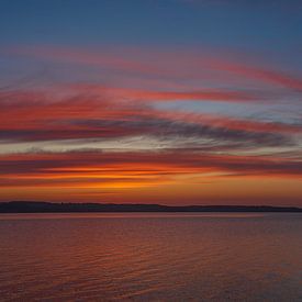 Kleurende ochtendlucht Vejle Fjord, Denemarken van Johan Landman
