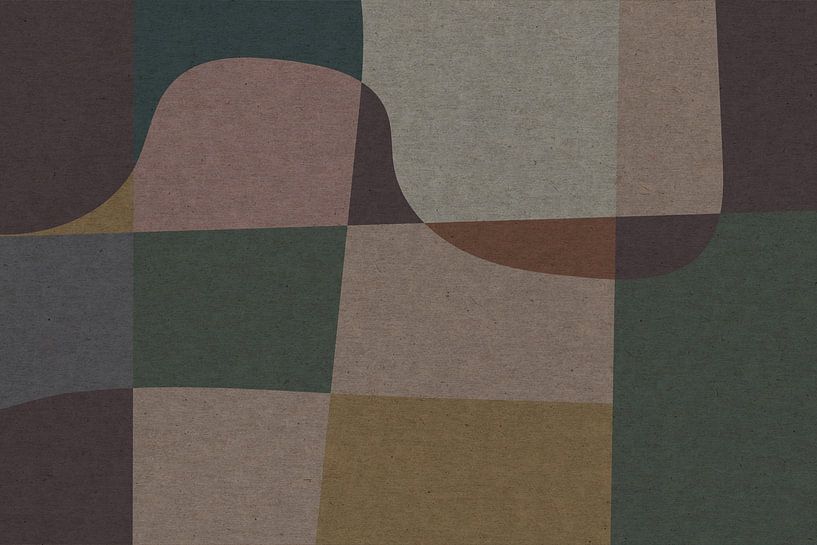 Formes organiques roses, brunes et vertes. Art géométrique moderne abstrait et rétro dans des couleu par Dina Dankers