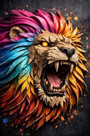 Roaring Rainbow Lion Paper Sculpture 3D Art by Faheem Beigh