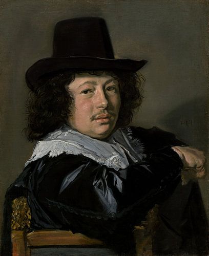 Portret van een jonge man (1646-1648) door Frans Hals. In zwart, taupe, bruin