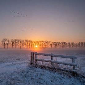 Winter landscape with sunrise by Moetwil en van Dijk - Fotografie