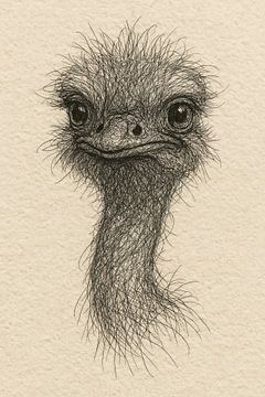 Draad portret jonge struisvogel (grappig humor speels vrolijk illustratie babykamer neutraal kunstwerk) van Natalie Bruns