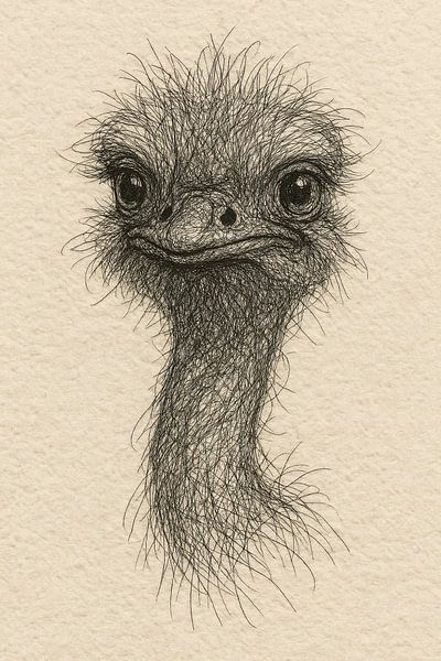 Draad portret jonge struisvogel (grappig humor speels vrolijk illustratie babykamer neutraal kunstwerk) van Natalie Bruns