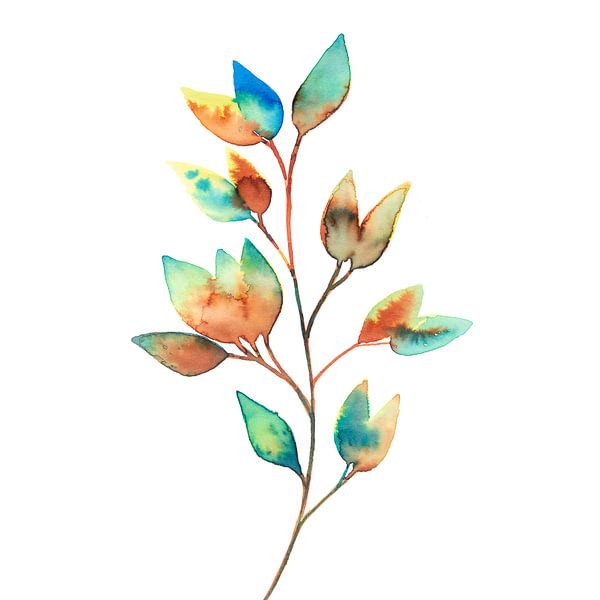 Kleurrijke Bladeren in Aquarel | Aquarel Schilderij van WatercolorWall