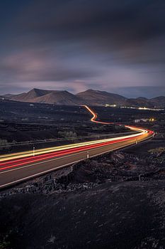 Lichtspuren durch La Geria(Lanzarote)