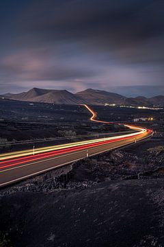 Light trails through La Geria(Lanzarote)