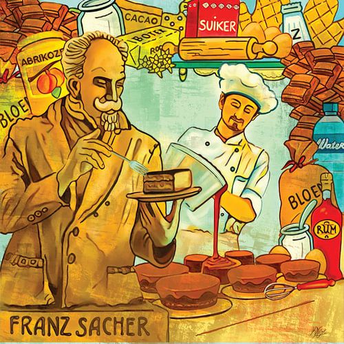 Sachertorte, Franz Sacher Wenen, fantasietekening