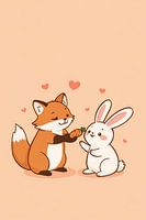 Illustration: Cartoon-Fuchs bietet Cartoon-Kaninchen eine Karotte an