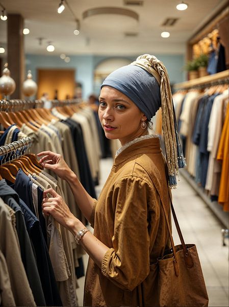 Das Mädchen mit dem Kopftuch - Moderne Parodie auf Vermeer von Retrotimes