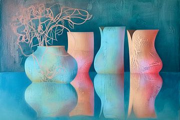 Abstrait, pastel, nature morte aux vases sur Joriali Art abstrait