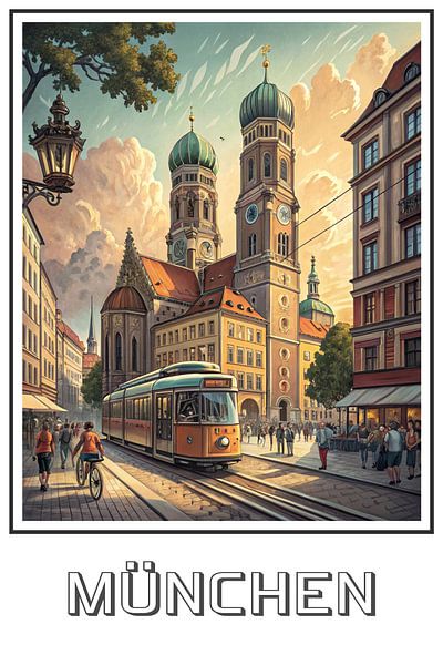 Münchner Altstadt im Vintage Poster Stil von MArt