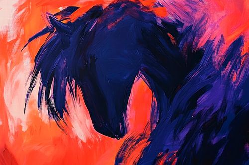 Abstract paardenprofiel in felle kleuren