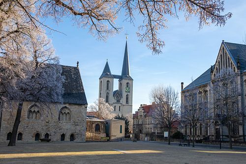 Halberstadt - Uitzicht vanaf het domplein op de St. Martinikerk (Saksen-Anhalt - Duitsland)