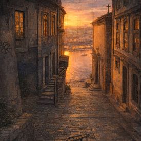 Eine Gasse in Porto im Abendlicht von Geert Van Baelen