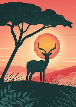 Impala bij Afrikaanse Zonsondergang van Eduard Broekhuijsen