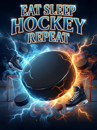Eat Sleep Hockey Repeat Powerful Retro Bootleg Poster