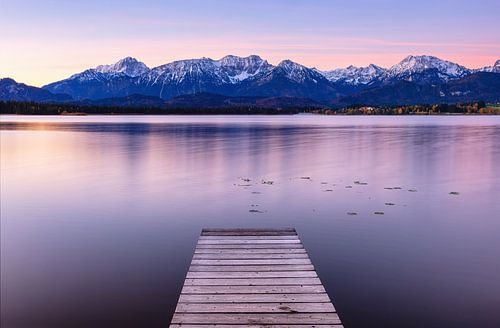 Lake Hopfensee bathed in the morning glow, Germany