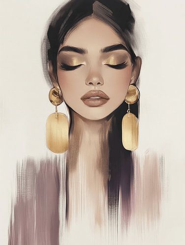 Modern portret met paarse en gouden accenten