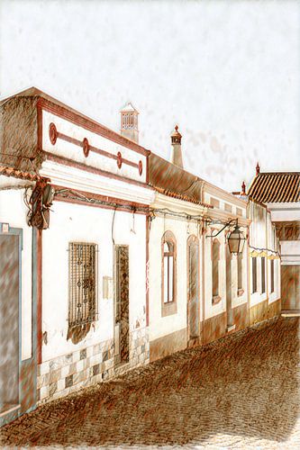 Portugees straatje in bruintinten - abstract