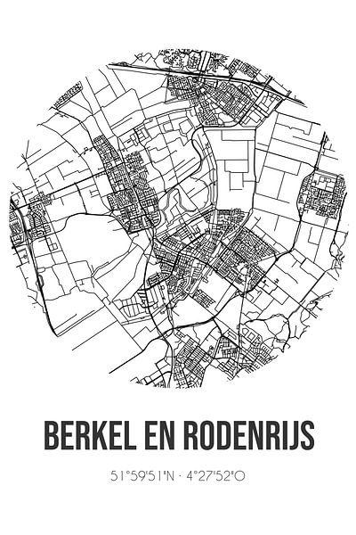 Berkel en Rodenrijs (South-Holland) | Map | Black and White by Prints of Place