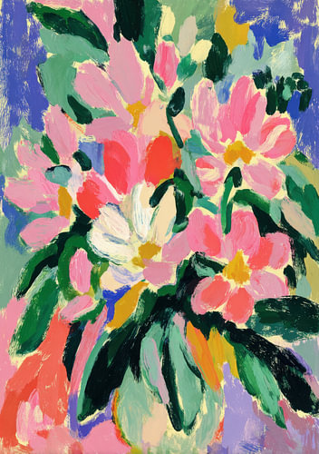 A colourful bouquet of flowers in an expressive style