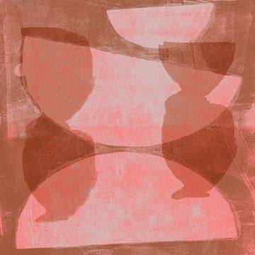 Abstracte rustieke vormen in roze, wit, roestbruin. van Dina Dankers