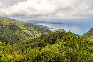 Panorama van het kustlandschap op het eiland Mahé van de Seychellen van Reiner Conrad