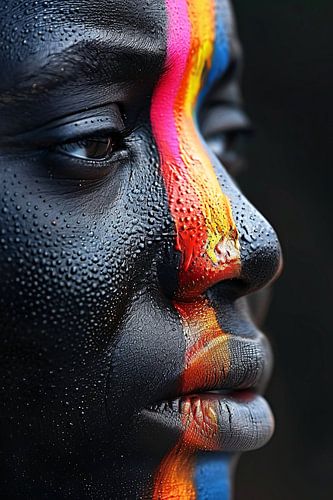 Dynamisch Gezicht met Kleurrijk Regendruppels