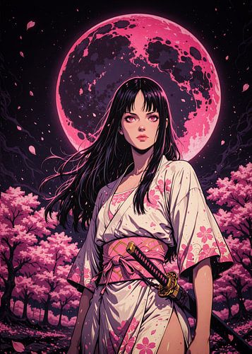 Anime Samurai Girl Cherry Blossom